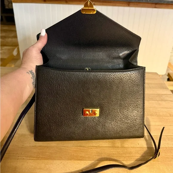Valentino Garavani Black Leather Crossbody Shoulder Bag